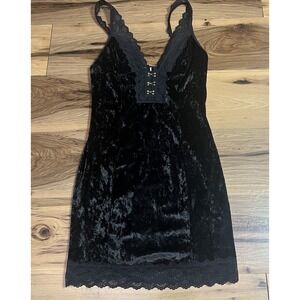 Intimately Free People Black Mini Crushed Velvet Lace Dress Hooks romantic vamp